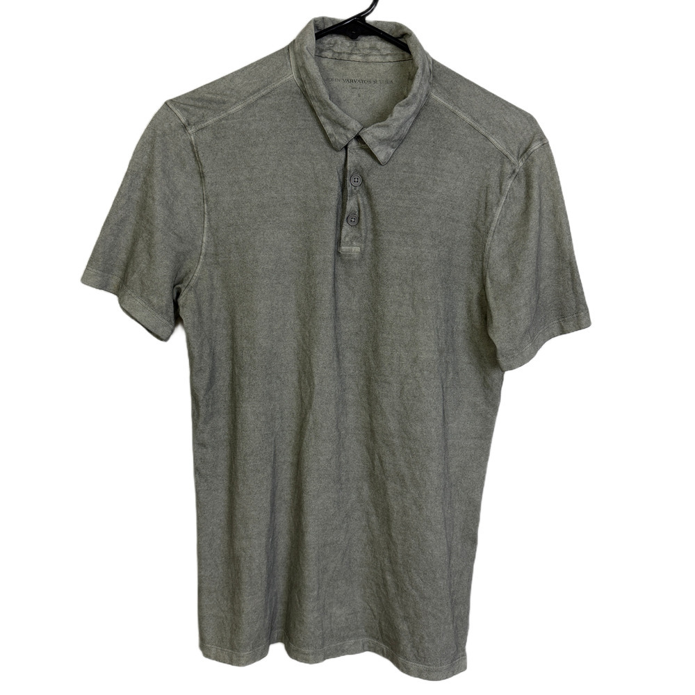 John Varvatos Polo Shirt Mens Small Cotton Short Sleeve Cement Casual Button